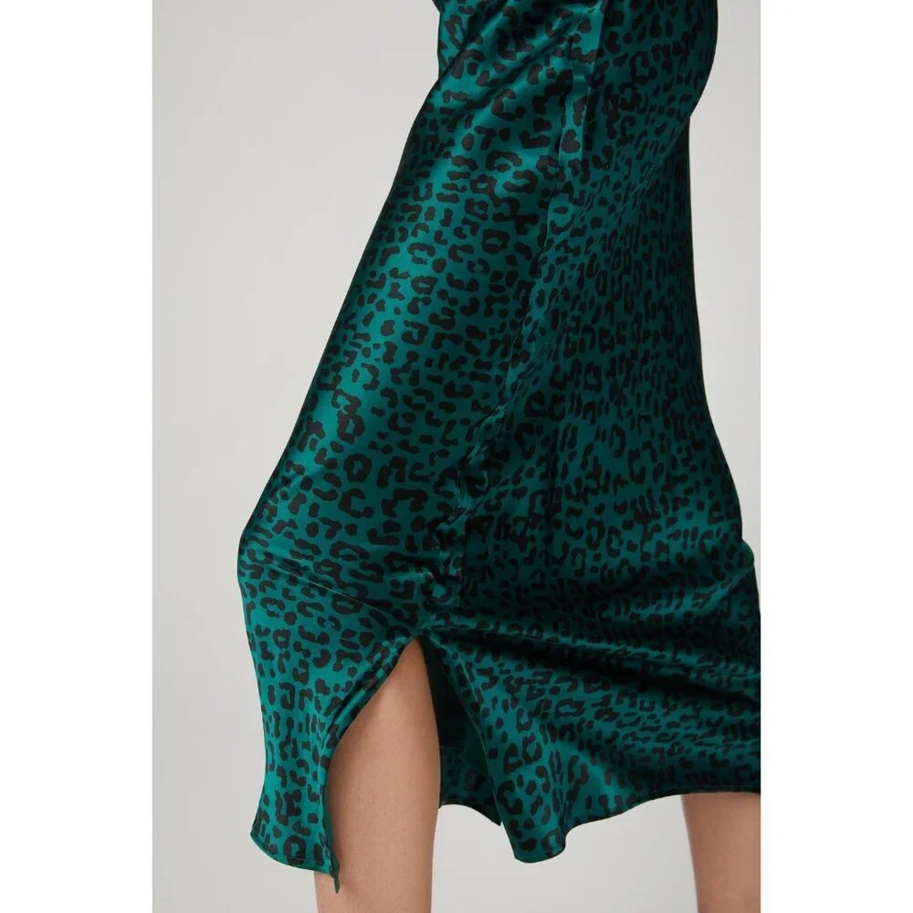 Cami‎ NYC Jessica Leopard Print Silk Satin Midi Pencil Skirt Size S In Green